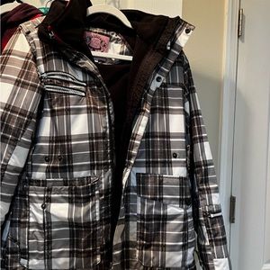 Womens insulated double liner plaid ski jacket USED size small!